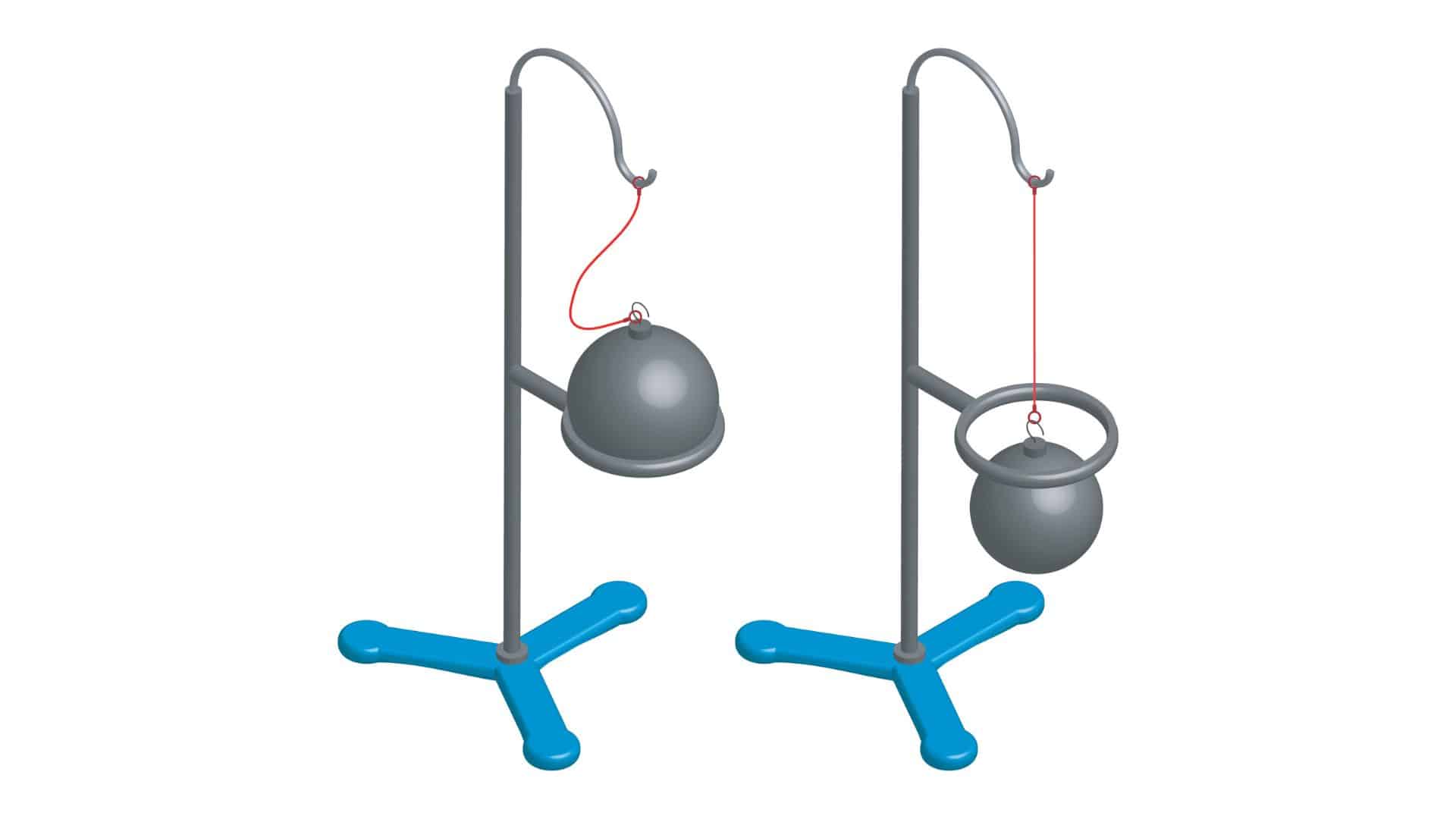 دو پایه حلقه دار که دارای گلوله های فلزی میباشد که یک آن از حلقه عبور نموده و دیگری عبور نکرده است