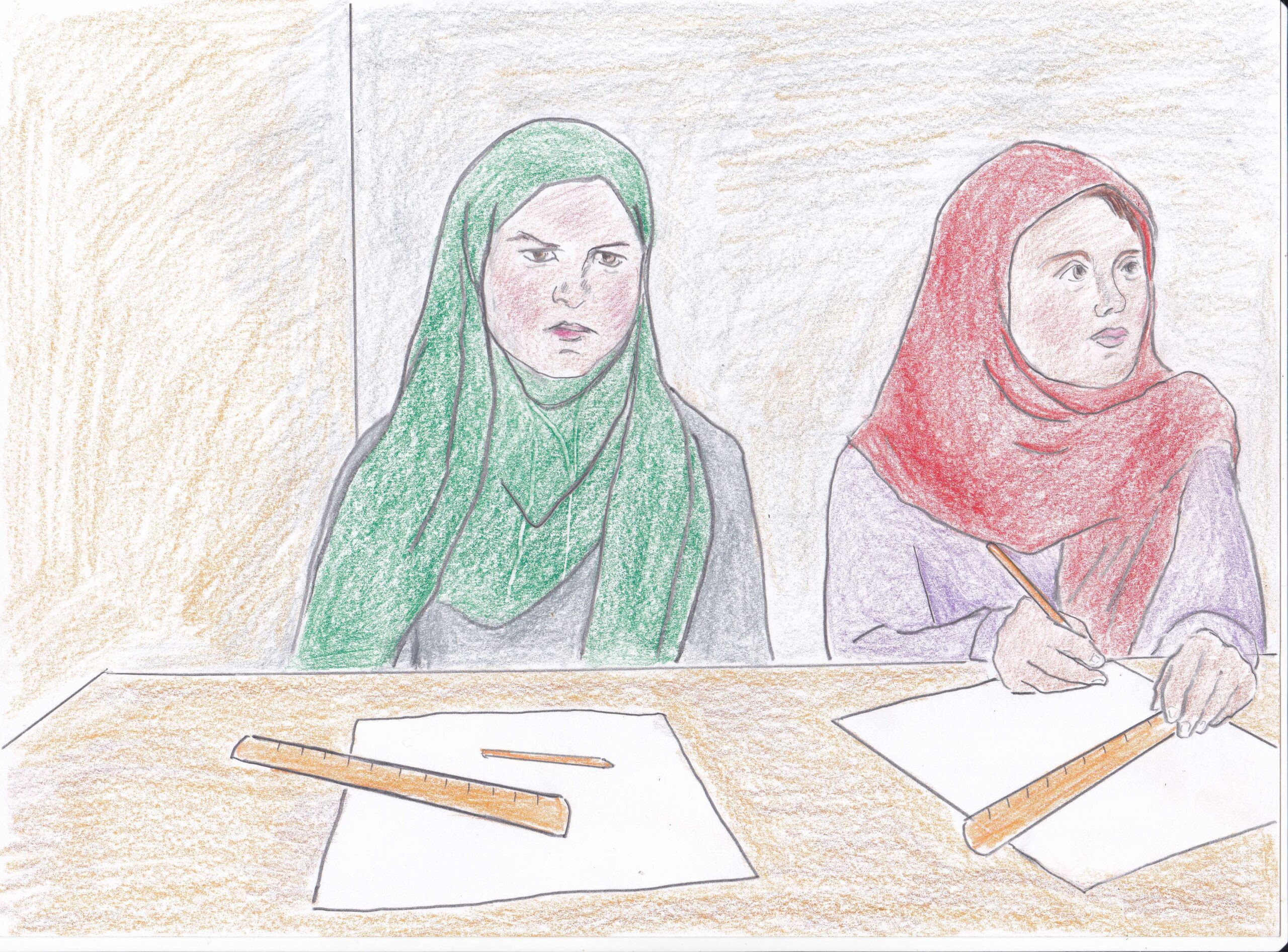 تصویری از دو شاگرد که در حال یاداشت هستند