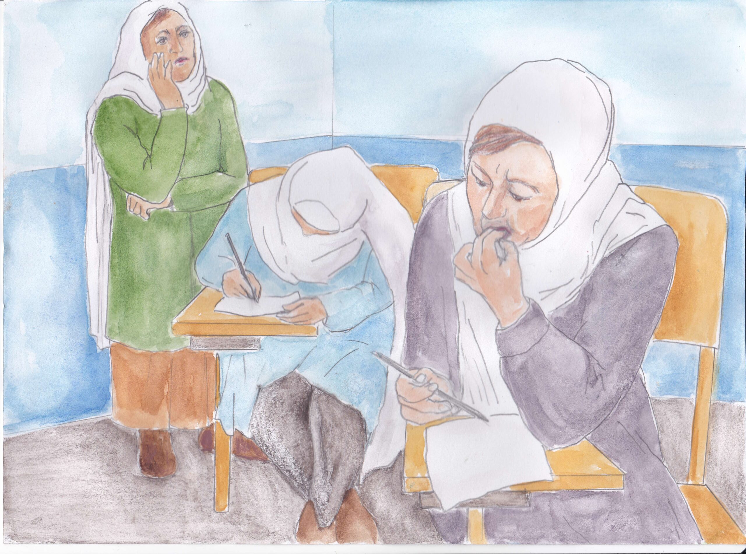 تصویری از لحظه ی امتحان در یک صنف درسی